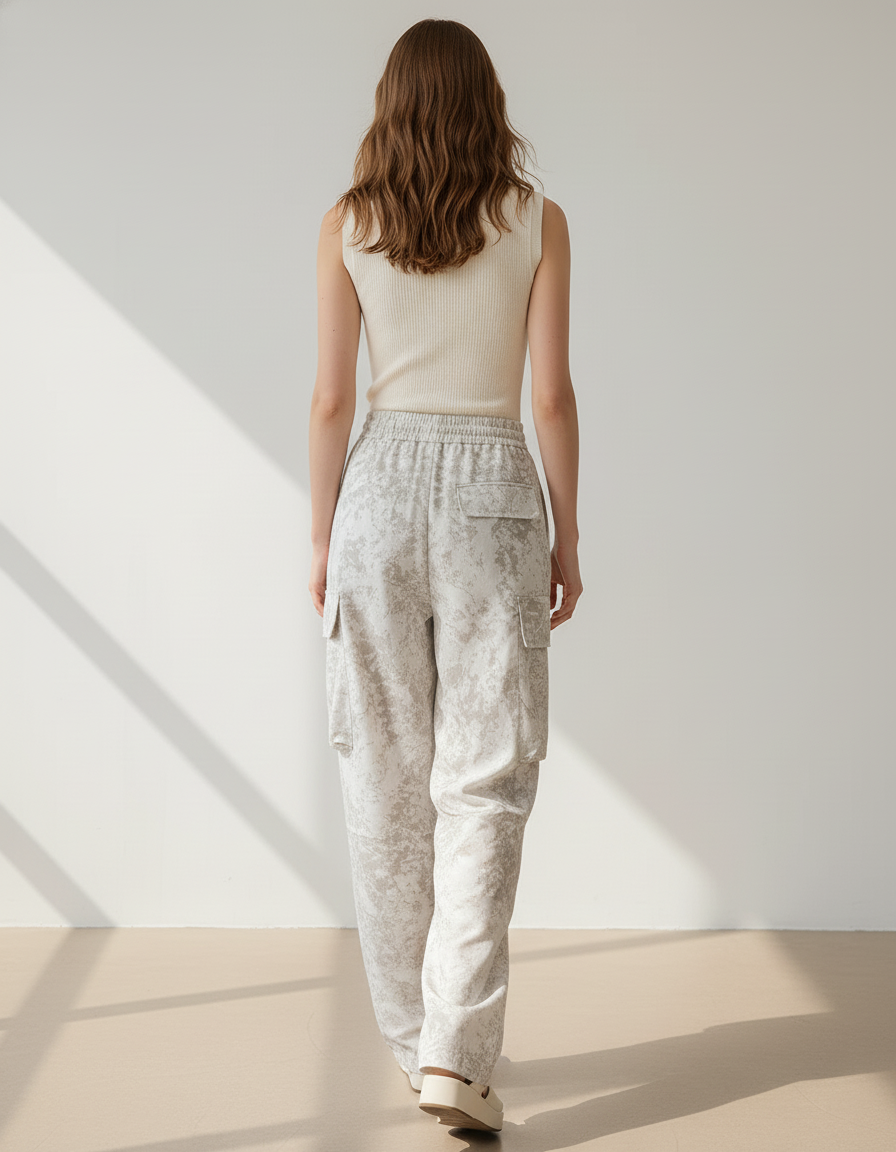 Pantalon Baggy Imprimé Ample Cargo Élastique Femme - Molleton - vue 2