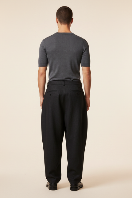 Pantalon Baggy Noir Plissé Ample Homme Décontracté - Lin - vue 2
