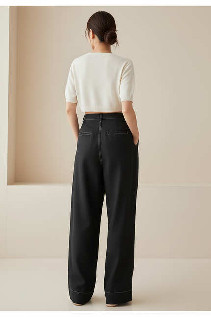 Pantalon Baggy Noir Ample Fluide Décontracté Élégant - Lin - vue 2