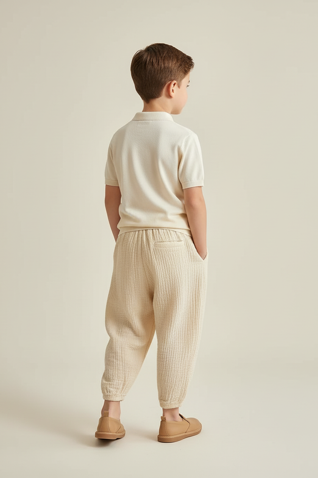 Pantalon Baggy Coton Crème Ample Confortable Enfant - Beige - vue 2