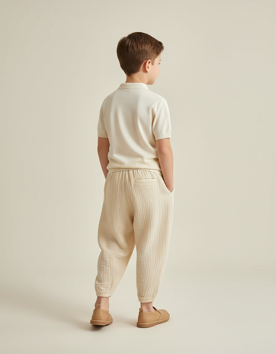 Pantalon Baggy Coton Crème Ample Confortable Enfant - Beige - vue 2