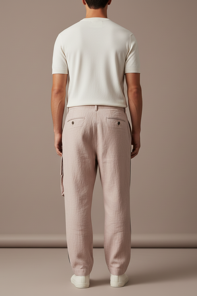 Pantalon Baggy Rose Poudre Cargo Lin Décontracté - vue 2