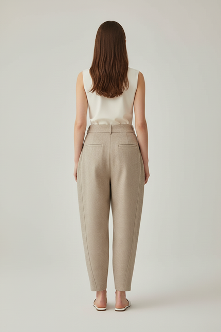 Pantalon Baggy Beige Ample Plissé Décontracté Femme - Tweed - vue 2