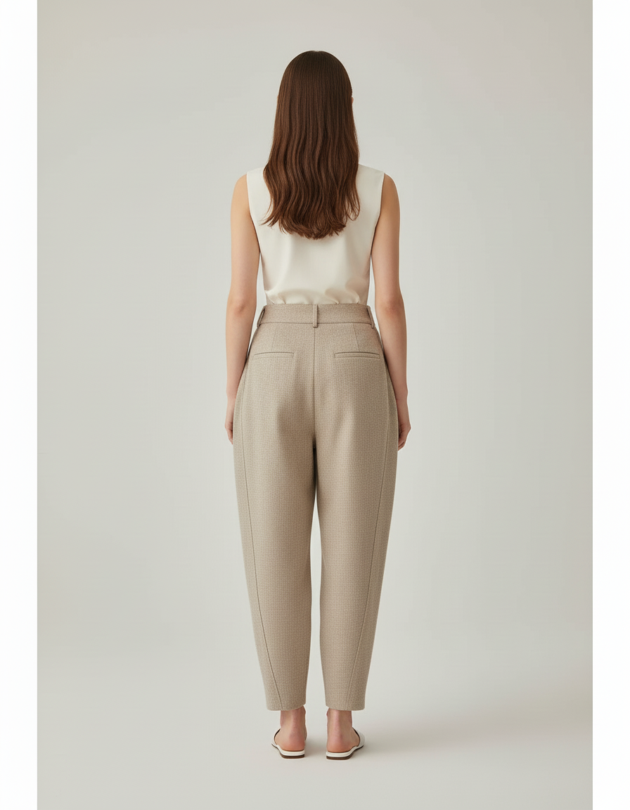 Pantalon Baggy Beige Ample Plissé Décontracté Femme - Tweed - vue 2