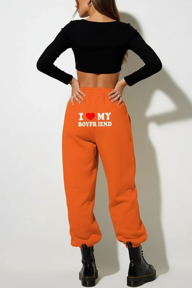 Pantalon Baggy Orange Imprimé Coton Décontracté Ample - Molleton