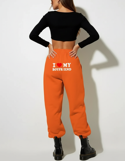 Pantalon Baggy Orange Imprimé Coton Décontracté Ample - Molleton