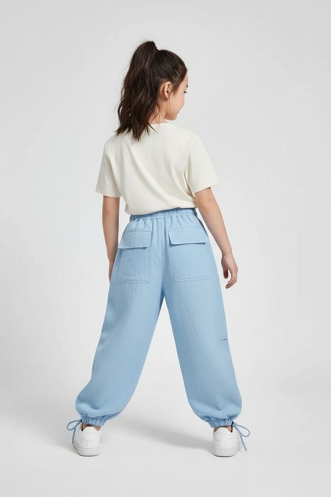 Pantalon Baggy Bleu Clair Cargo Ample Coton Enfant - vue 2