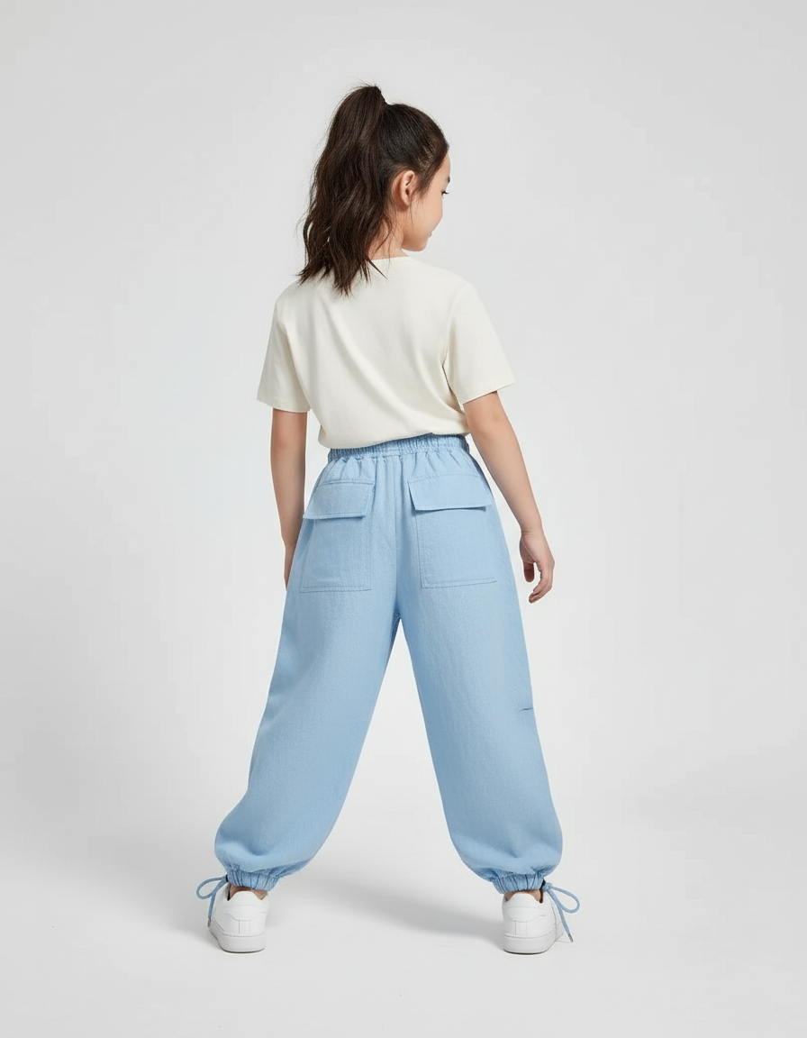 Pantalon Baggy Bleu Clair Cargo Ample Coton Enfant - vue 2
