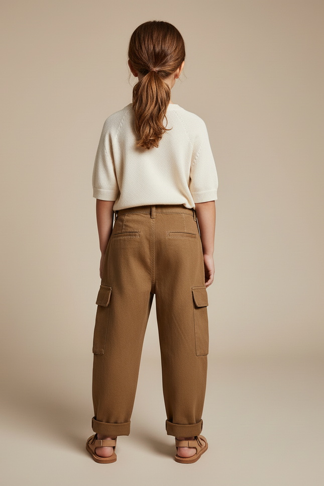 Pantalon Baggy Marron Cargo Ample Enfant Coton - vue 2