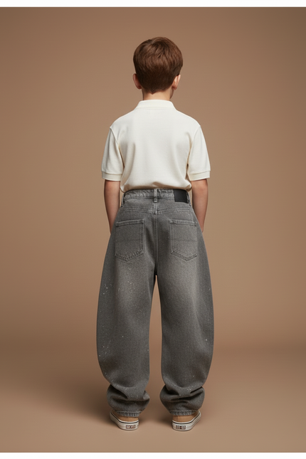 Pantalon Baggy Gris Délavé Ample Imprimé Croix - Jean - vue 2