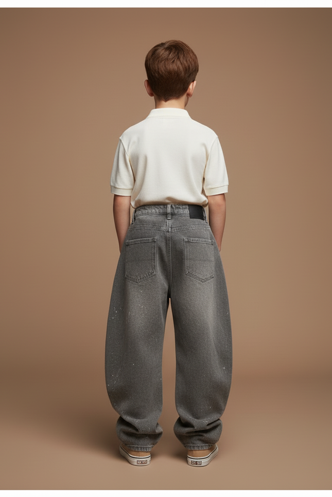 Pantalon Baggy Gris Délavé Ample Imprimé Croix - Jean - vue 2
