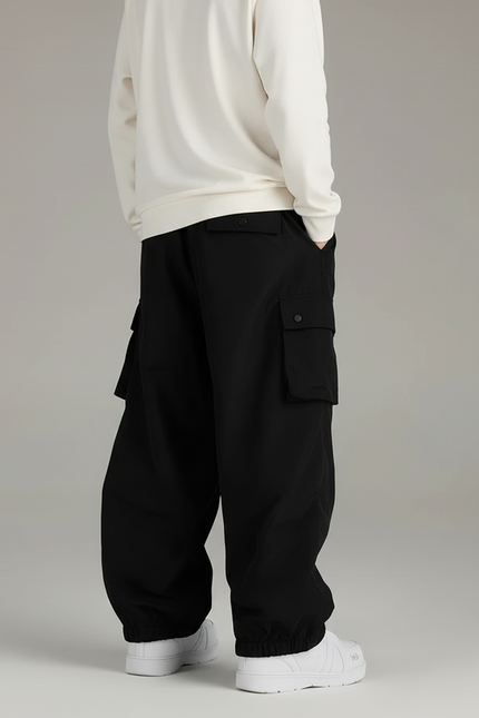 Pantalon Baggy Noir Ample Cargo Décontracté Unisexe - Polyester - vue 2