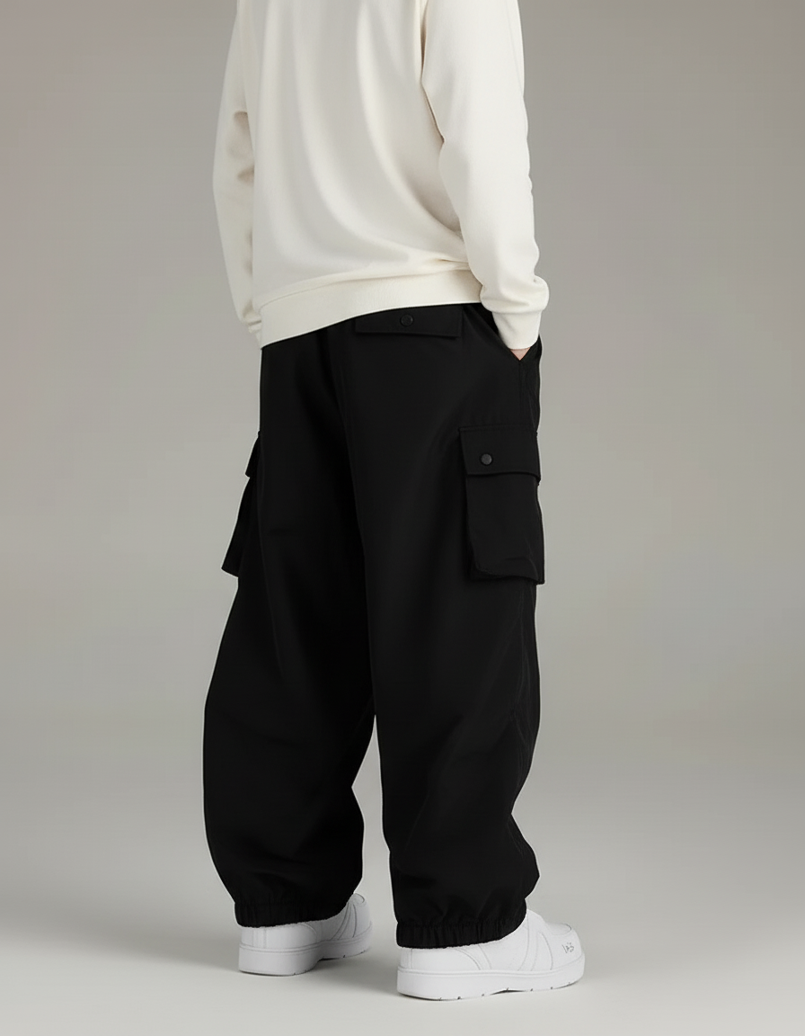 Pantalon Baggy Noir Ample Cargo Décontracté Unisexe - Polyester - vue 2