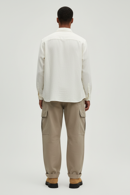 Pantalon Baggy Cargo Beige Coton Ample Décontracté Homme - vue 2