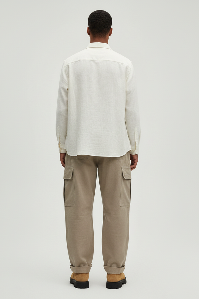 Pantalon Baggy Cargo Beige Coton Ample Décontracté Homme - vue 2