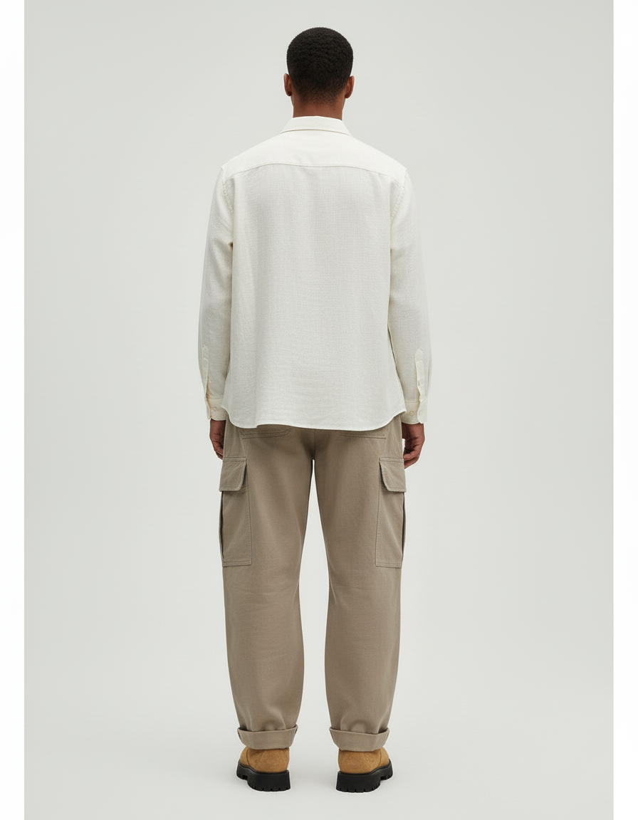 Pantalon Baggy Cargo Beige Coton Ample Décontracté Homme - vue 2