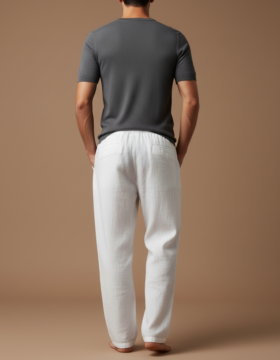 Pantalon Baggy Blanc Lin Ample Cordon Décontracté - vue 2