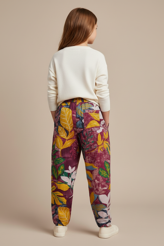 Pantalon Baggy Imprimé Floral Ample Coton Lin Enfant - Multicolore - vue 2