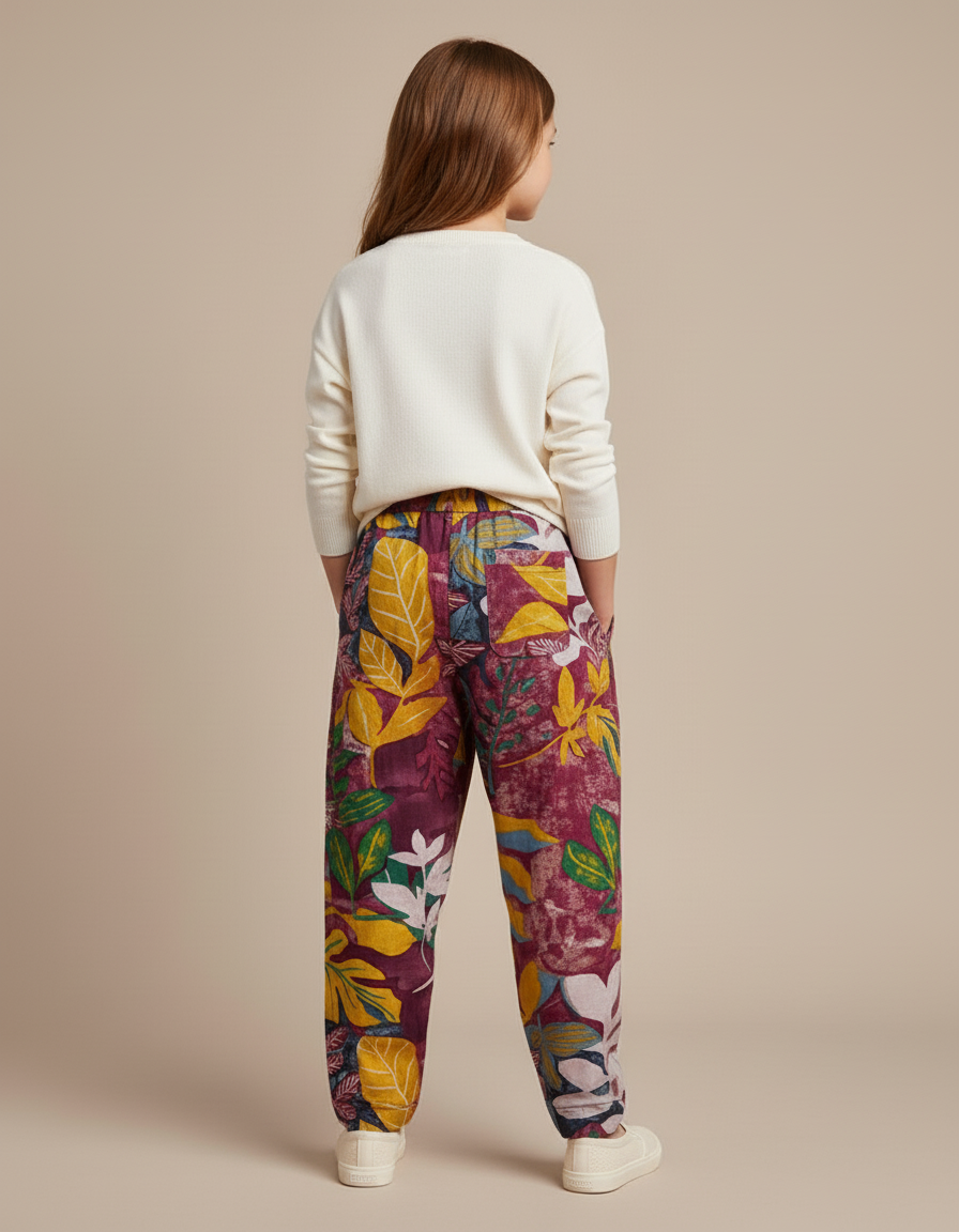 Pantalon Baggy Imprimé Floral Ample Coton Lin Enfant - Multicolore - vue 2