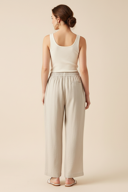 Pantalon Baggy Beige Lin Ample Décontracté Léger Fluide - vue 2