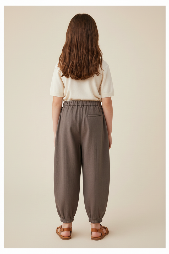 Pantalon Baggy Marron Ample Coton Enfant Décontracté Élastique - vue 2