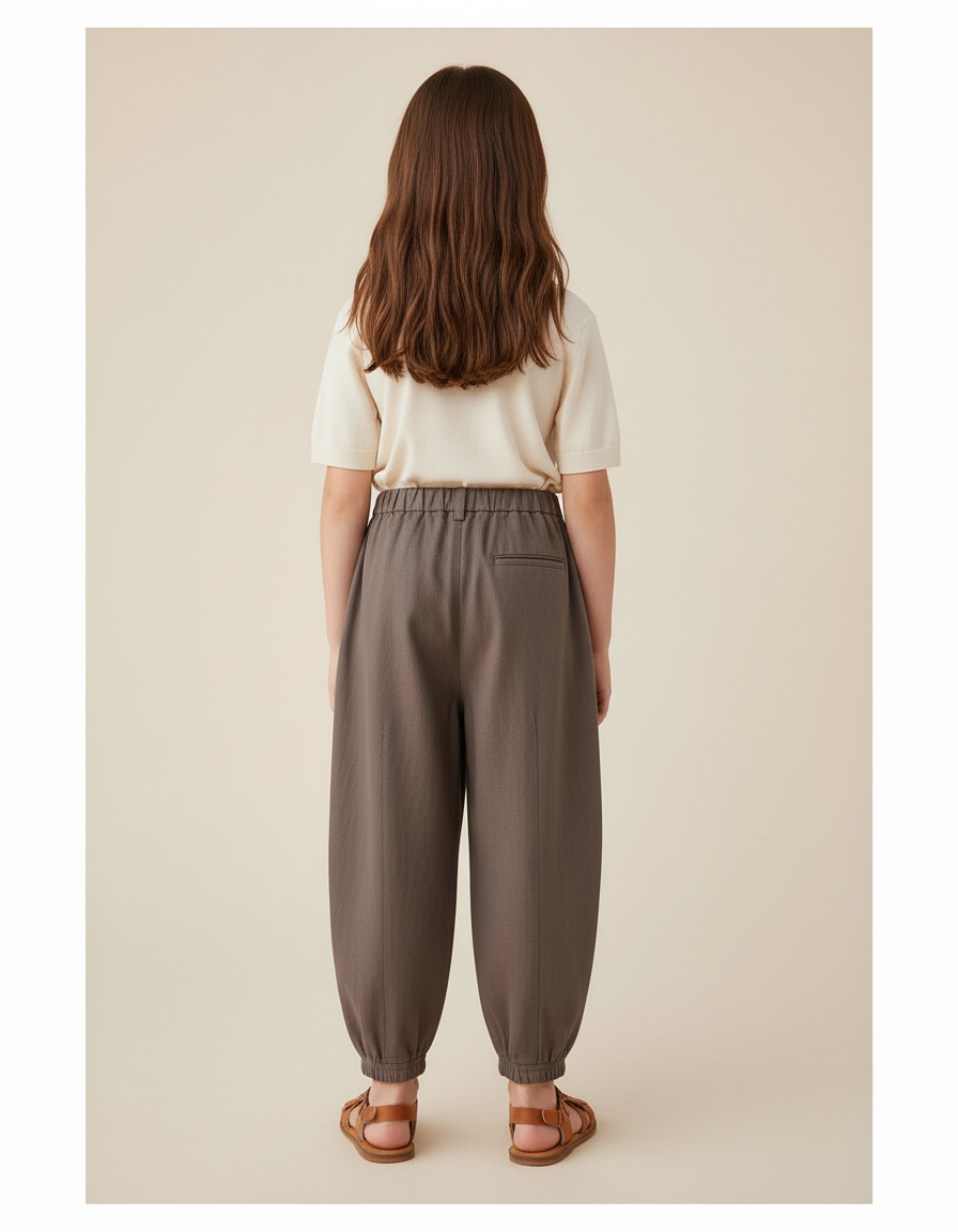 Pantalon Baggy Marron Ample Coton Enfant Décontracté Élastique - vue 2