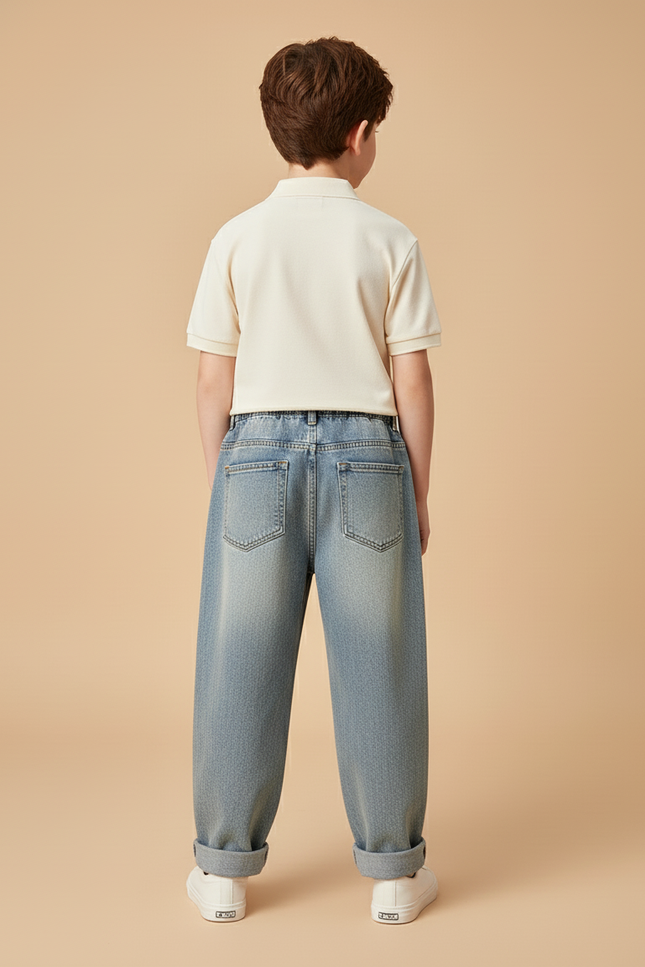 Pantalon Baggy Jean Bleu Délavé Ample Imprimé Enfant - vue 2