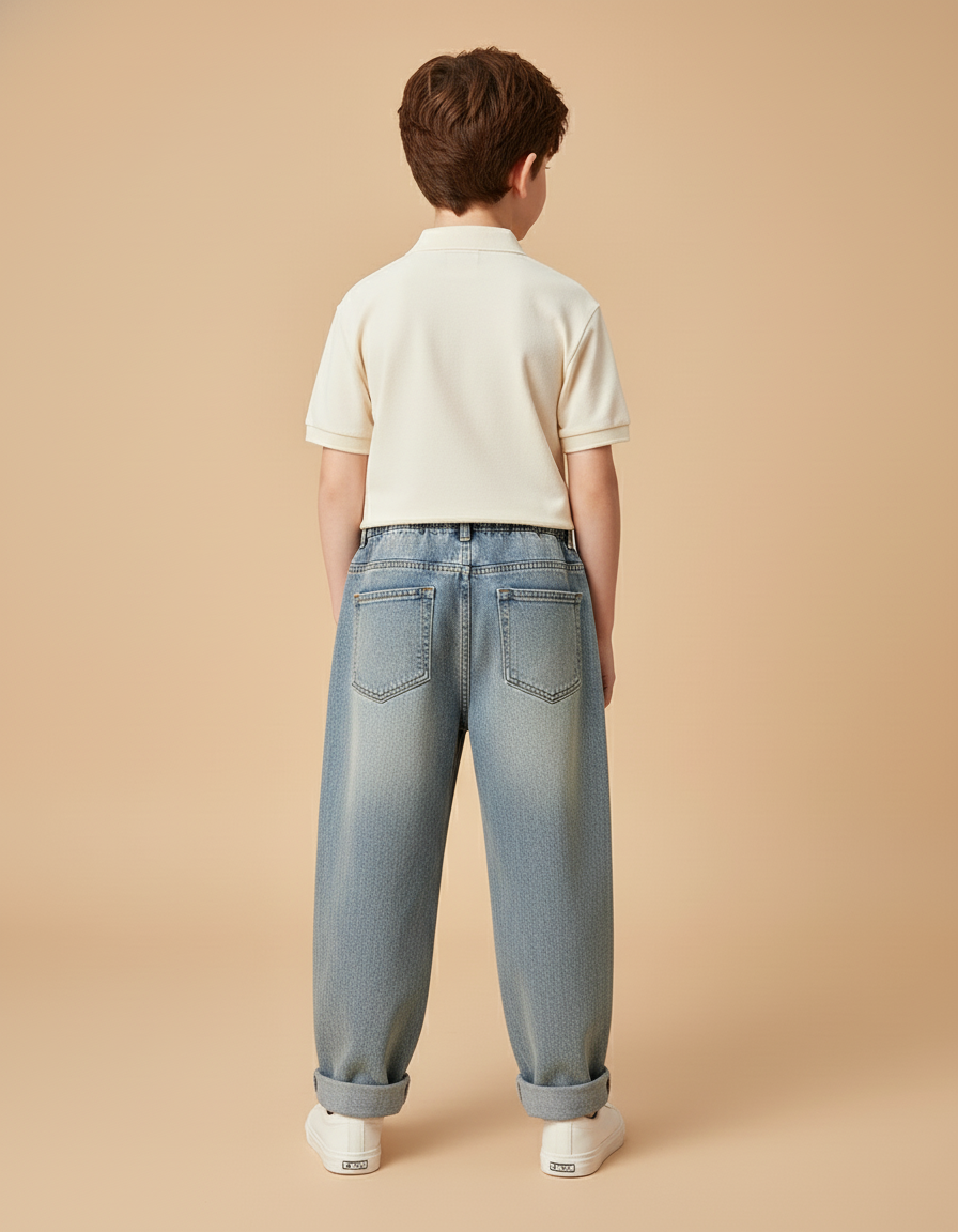 Pantalon Baggy Jean Bleu Délavé Ample Imprimé Enfant - vue 2