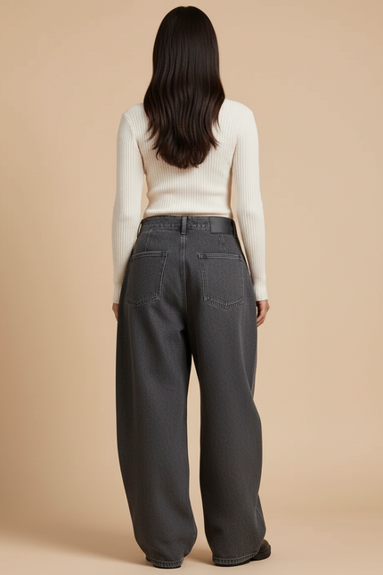 Pantalon Baggy Femme Gris Taille Haute Denim - Jean - vue 2