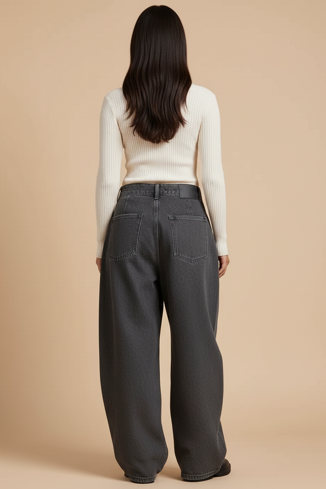 Pantalon Baggy Femme Gris Taille Haute Denim - Jean - vue 2