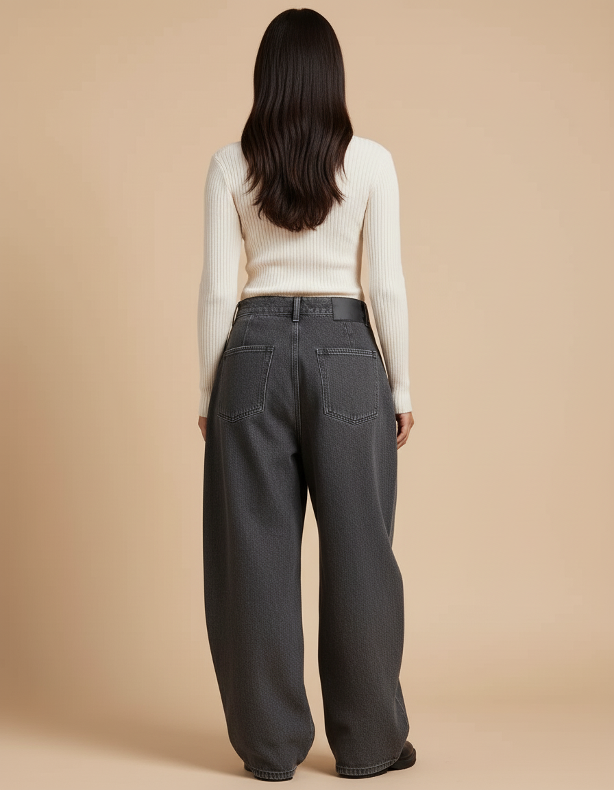 Pantalon Baggy Femme Gris Taille Haute Denim - Jean - vue 2