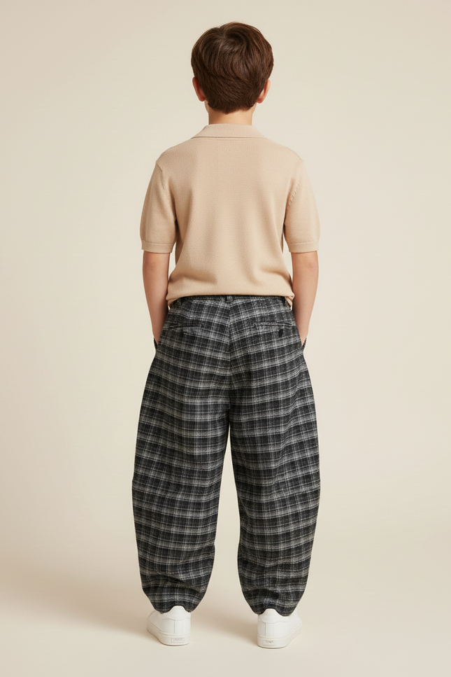 Pantalon Baggy Carreaux Plissé Ample Chaud Enfant - Gris Tweed - vue 2