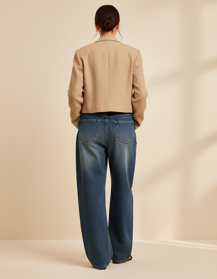 Pantalon Baggy Jean Bleu Large Décontracté Femme - vue 2