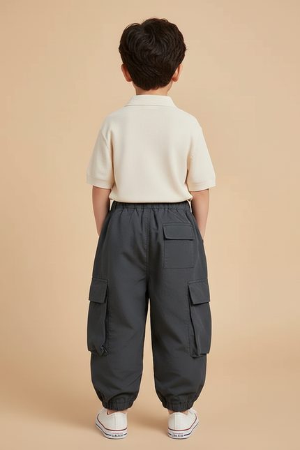 Pantalon Baggy Gris Cargo Ample Enfant Coton - Polyester - vue 2