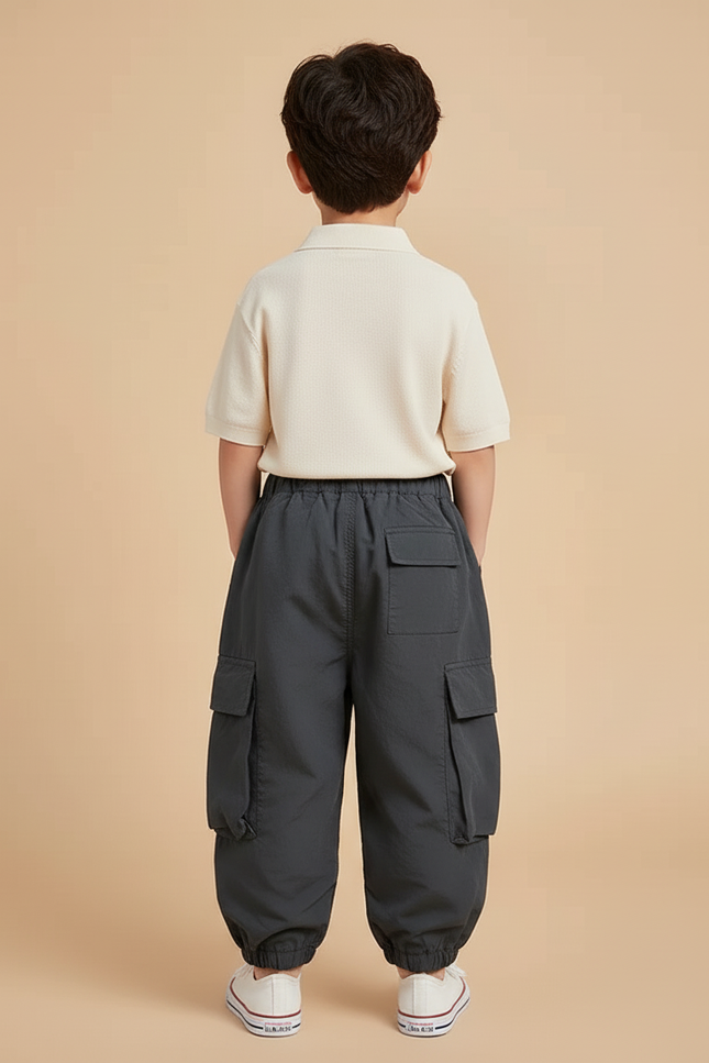 Pantalon Baggy Gris Cargo Ample Enfant Coton - Polyester - vue 2