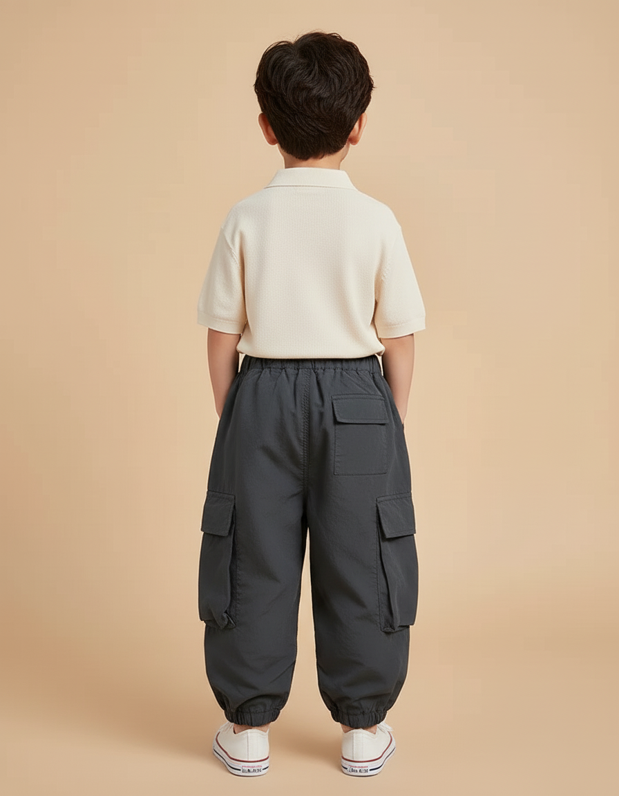 Pantalon Baggy Gris Cargo Ample Enfant Coton - Polyester - vue 2