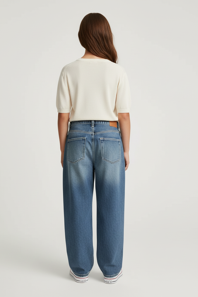 Pantalon Baggy Jean Ample Délavé Large Femme - Bleu - vue 2