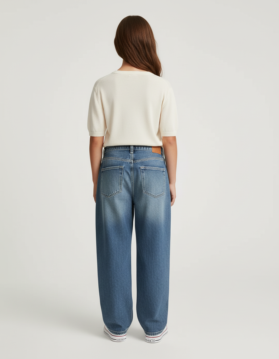 Pantalon Baggy Jean Ample Délavé Large Femme - Bleu - vue 2