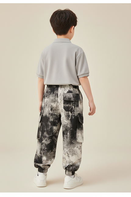 Pantalon Baggy Imprimé Tie-Dye Noir Blanc Cargo - Toile - vue 2