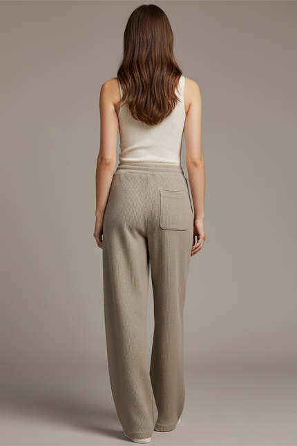 Pantalon Baggy Beige Côtelé Ample Décontracté Cordon - Maille - vue 2