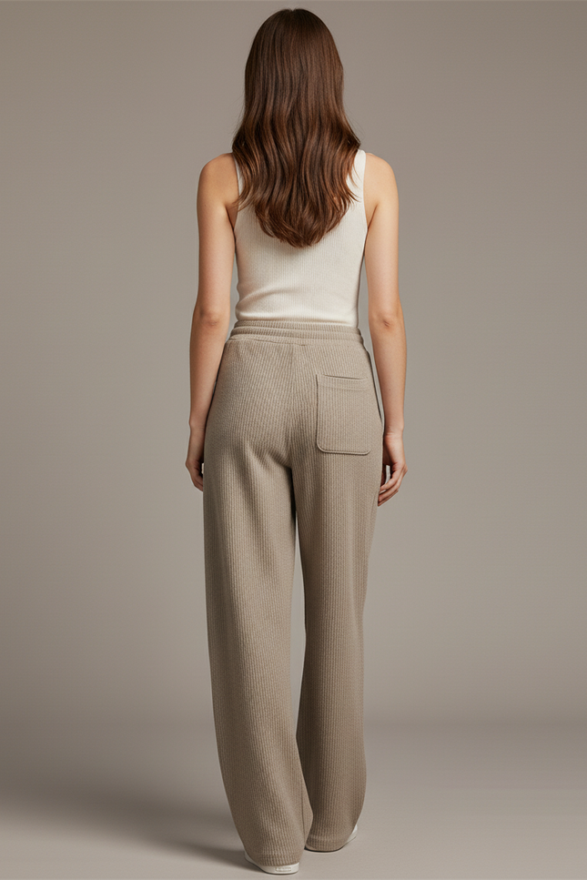 Pantalon Baggy Beige Côtelé Ample Décontracté Cordon - Maille - vue 2