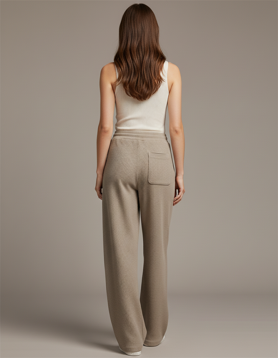 Pantalon Baggy Beige Côtelé Ample Décontracté Cordon - Maille - vue 2