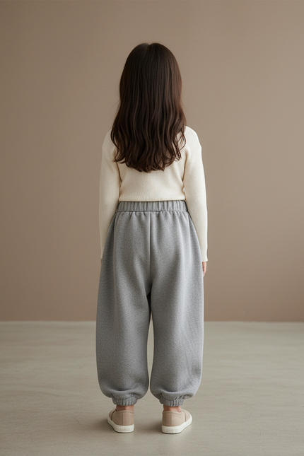 Pantalon Baggy Gris Molleton Cœur Ample Confortable - vue 2