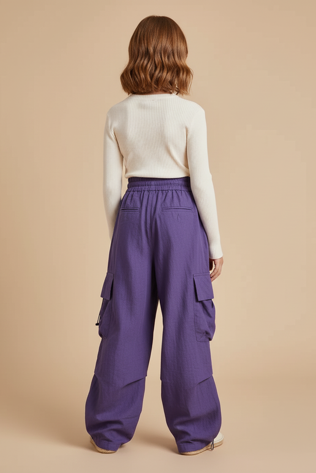 Pantalon Baggy Violet Cargo Ample Confortable Fille - Polyester - vue 2