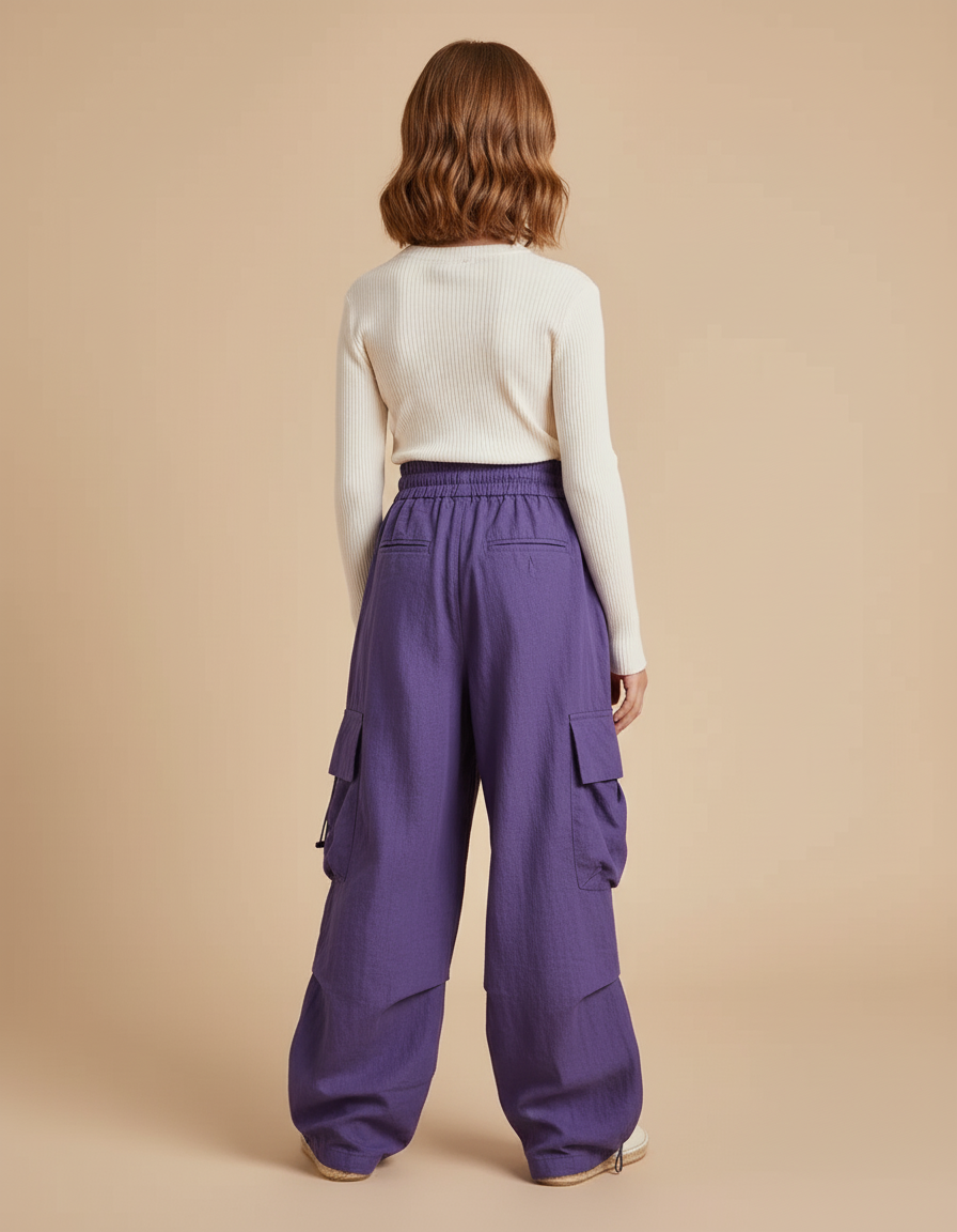 Pantalon Baggy Violet Cargo Ample Confortable Fille - Polyester - vue 2