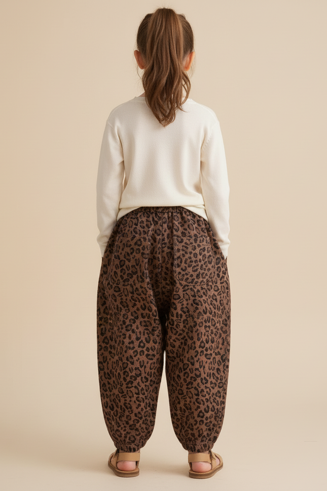 Pantalon Baggy Léopard Marron Ample Élastiqué Fille - Molleton - vue 2