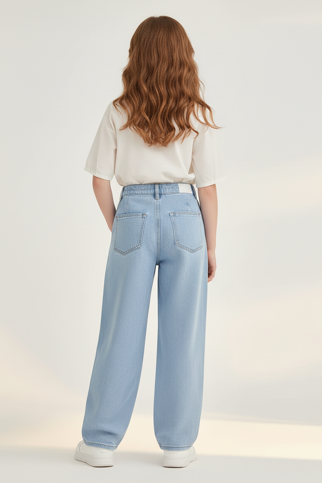 Pantalon Baggy Jean Bleu Clair Plissé Ample Fille - vue 2