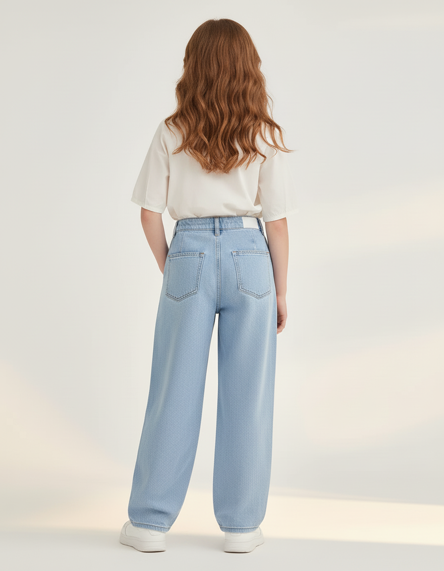 Pantalon Baggy Jean Bleu Clair Plissé Ample Fille - vue 2