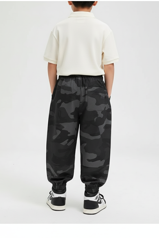 Pantalon Baggy Camouflage Noir Ample Décontracté Enfant - Polyester - vue 2