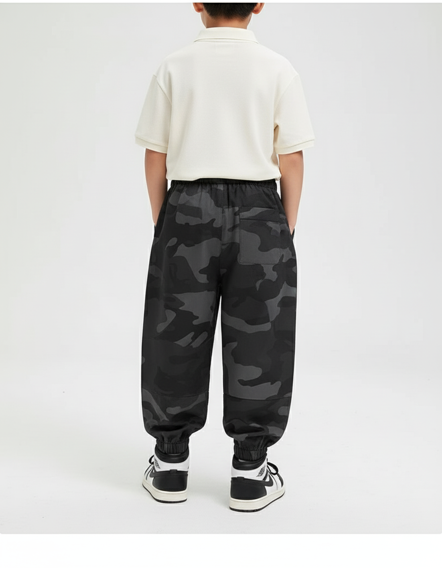 Pantalon Baggy Camouflage Noir Ample Décontracté Enfant - Polyester - vue 2